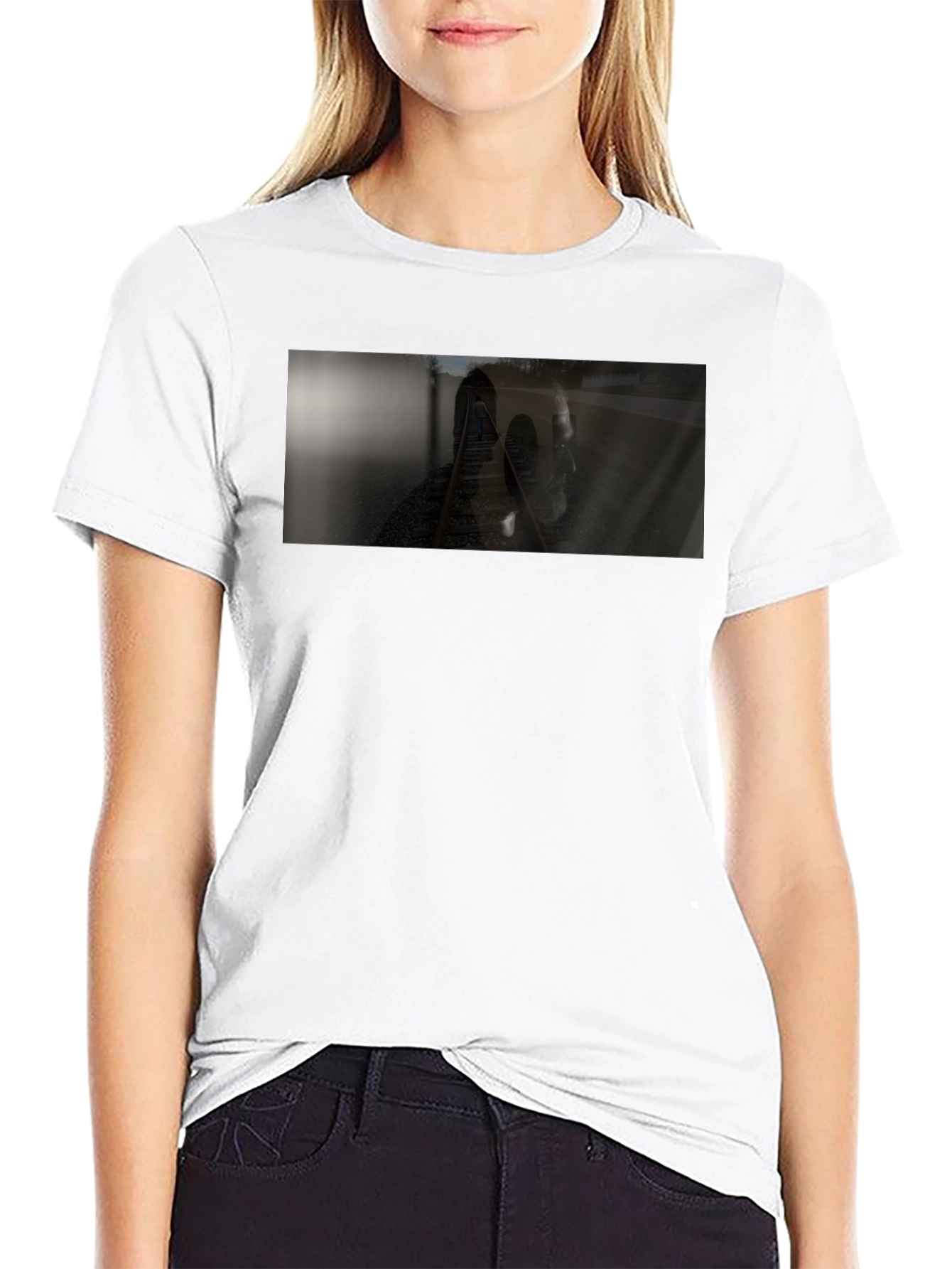 Black T-Shirt with Train Track Design