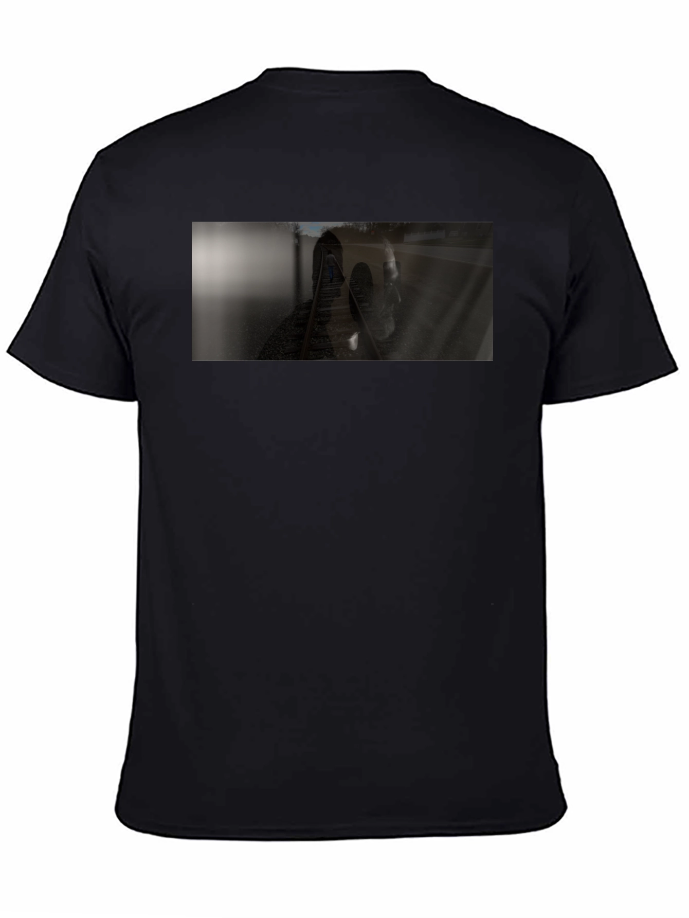 Black T-Shirt with Train Track Design