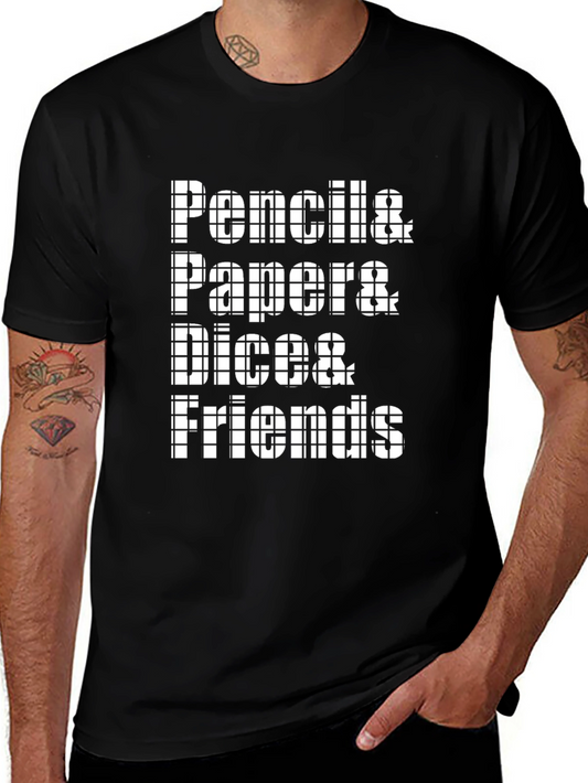 Pencils Papers Dice & Friends Black T-Shirt