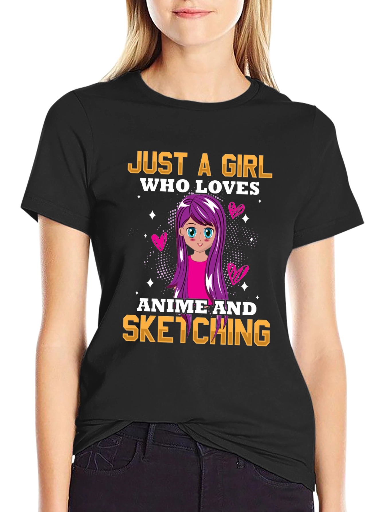 Anime Lover Girls Black T-Shirt