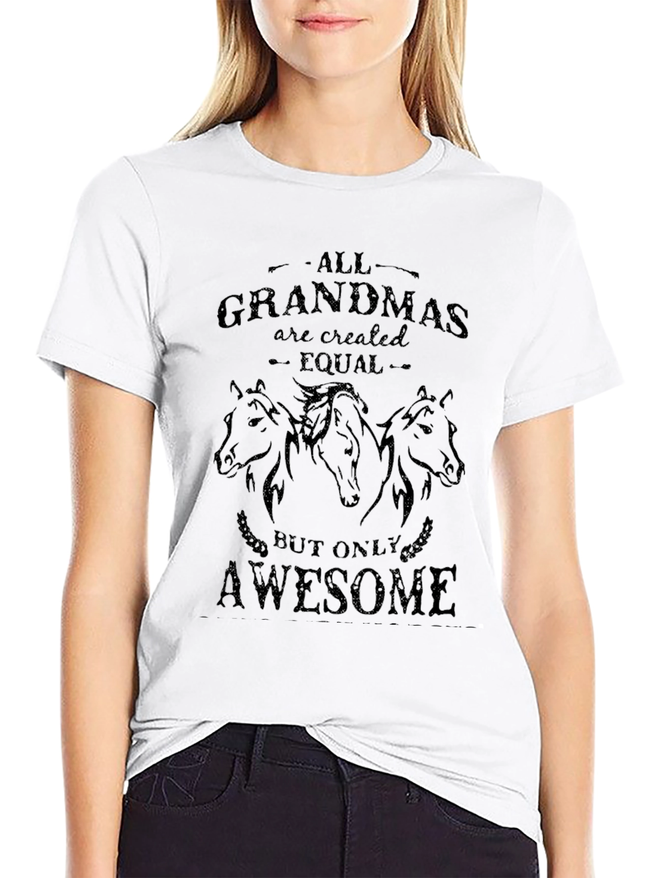 Grandma Horse Graphic Black T-Shirt