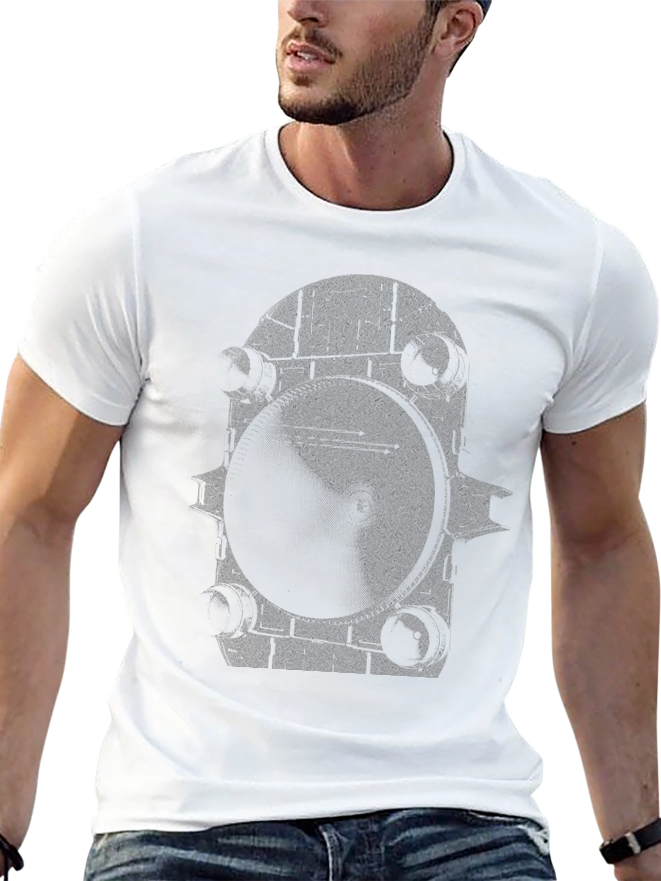 Monochrome Gear Graphic Tee - Modern & Edgy