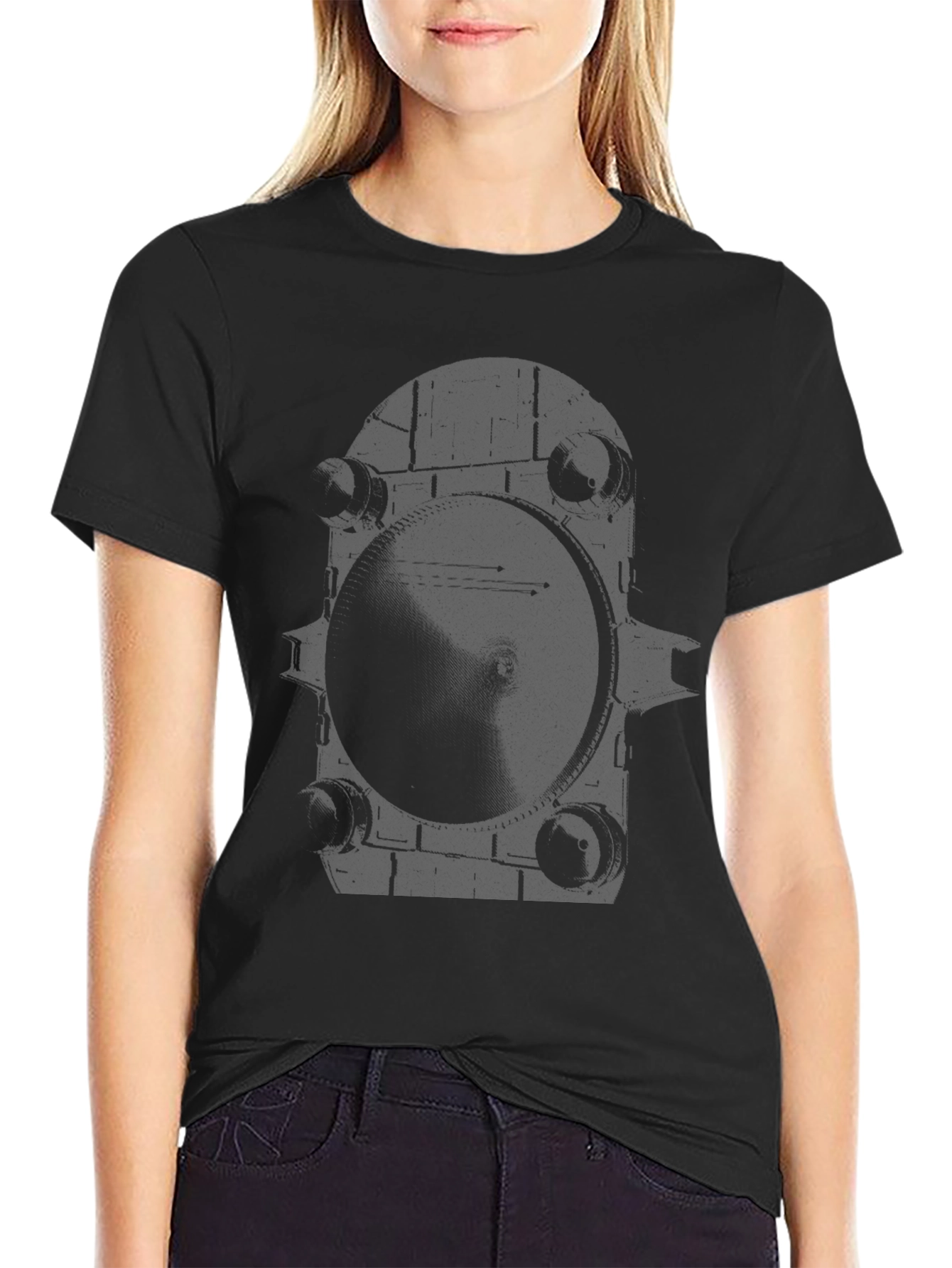 Monochrome Gear Graphic Tee - Modern & Edgy