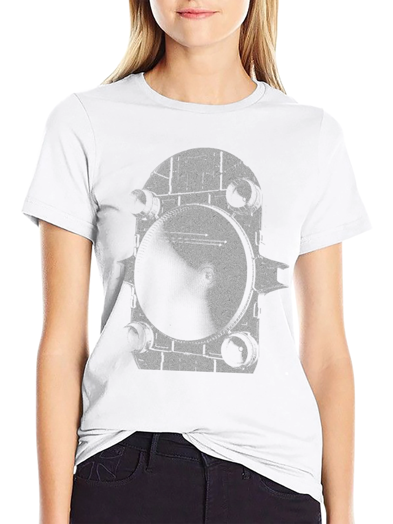 Monochrome Gear Graphic Tee - Modern & Edgy