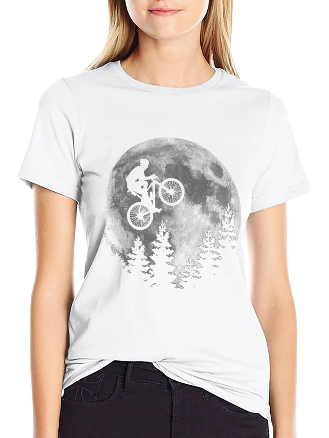 Biker Moon Graphic T-Shirt - Black Cotton Blend