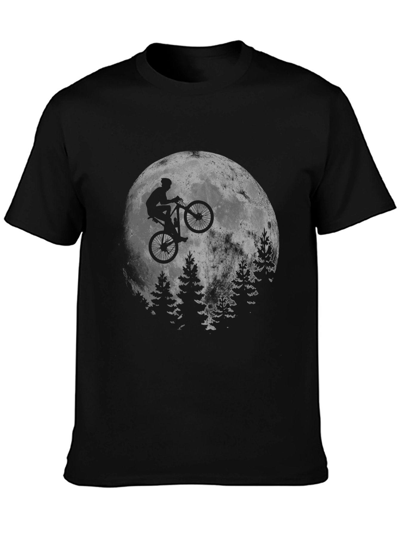 Biker Moon Graphic T-Shirt - Black Cotton Blend