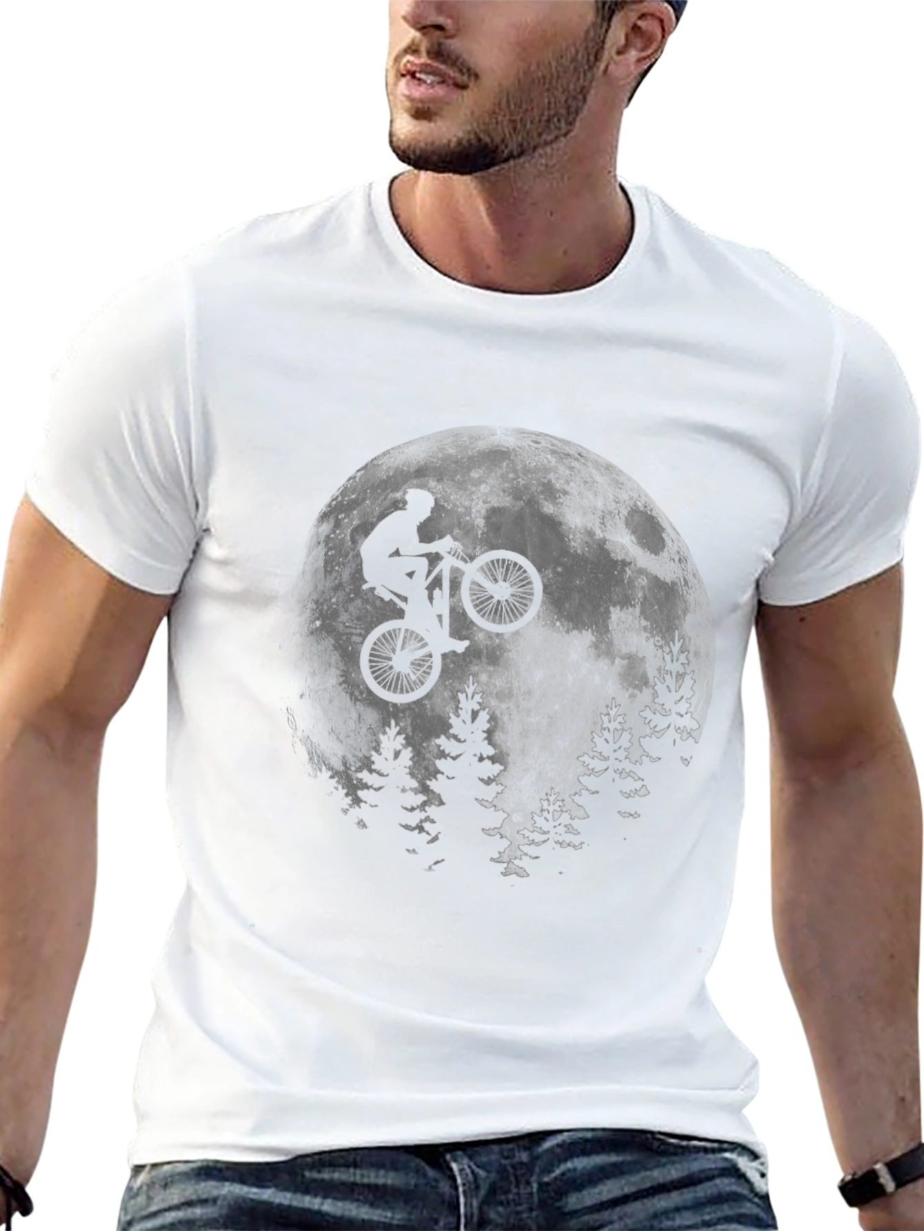 Biker Moon Graphic T-Shirt - Black Cotton Blend