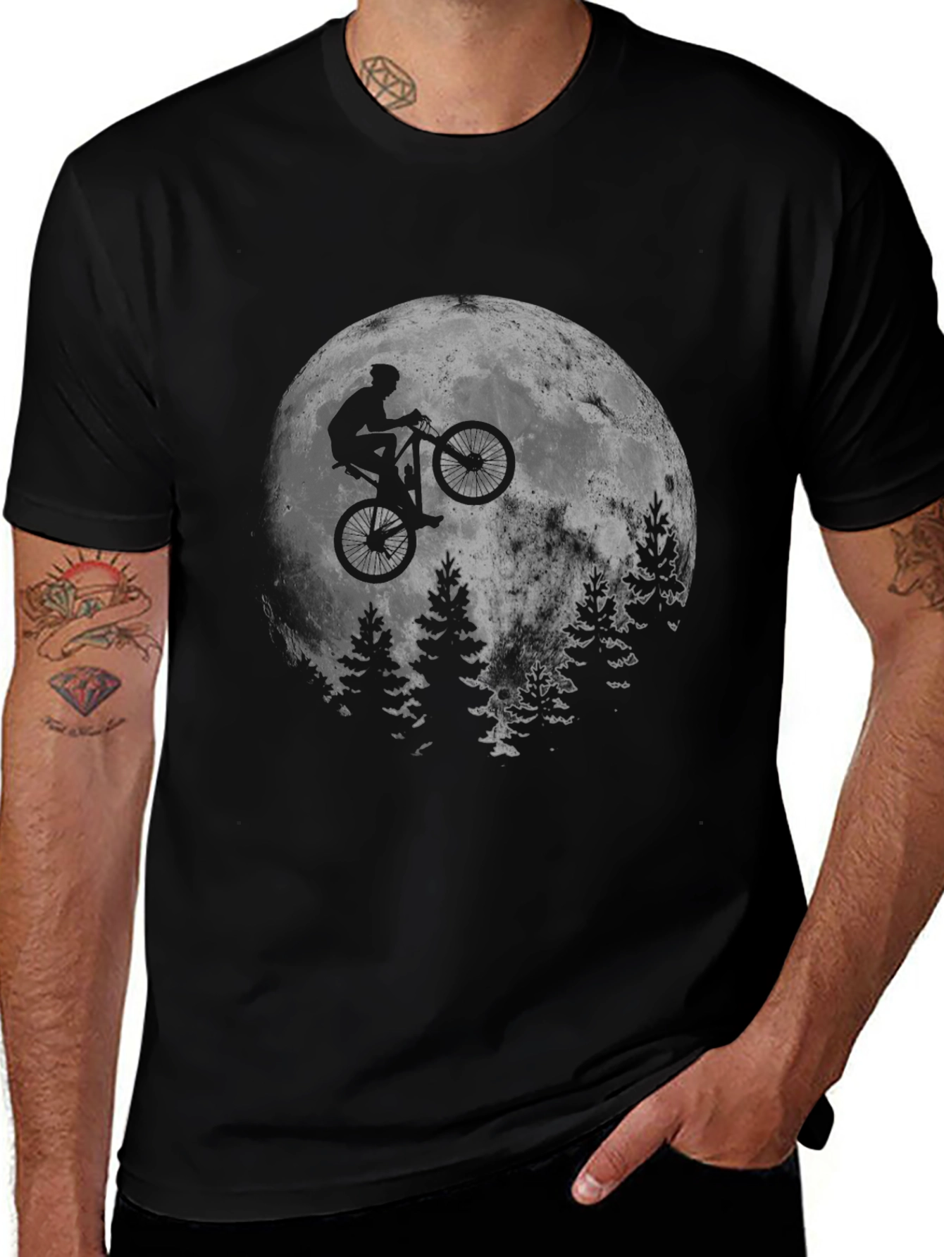 Biker Moon Graphic T-Shirt - Black Cotton Blend