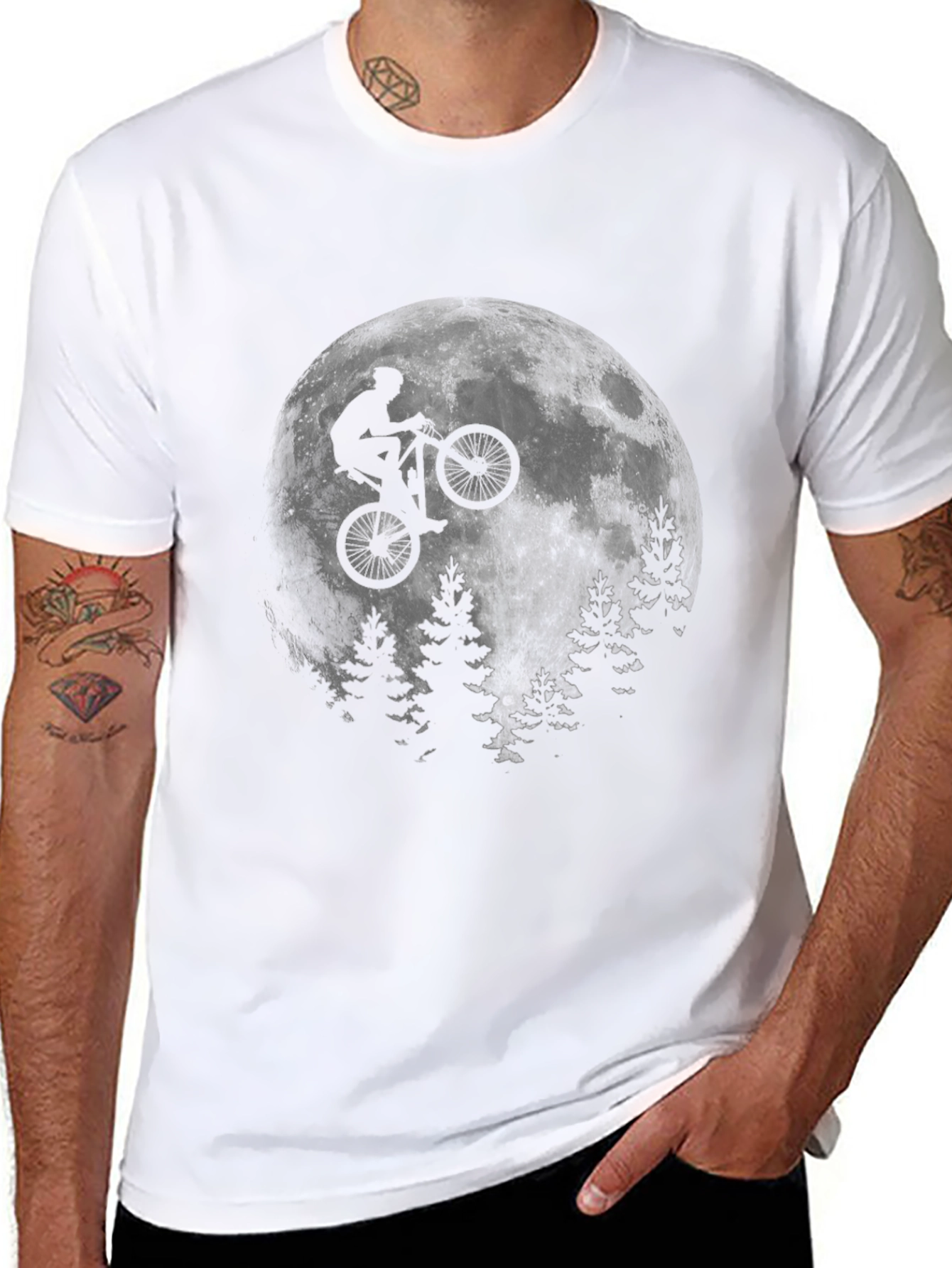 Biker Moon Graphic T-Shirt - Black Cotton Blend
