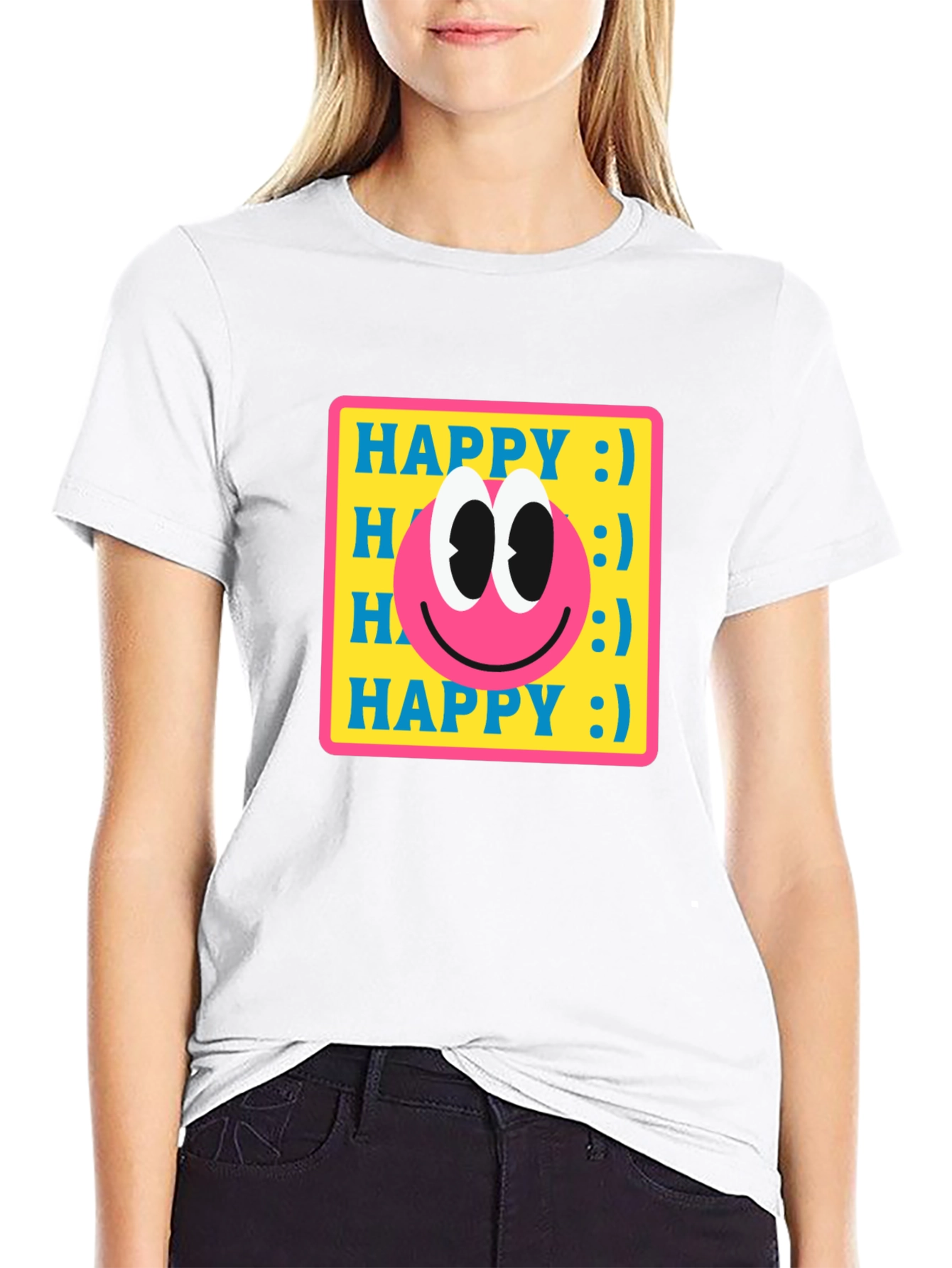 Happy Smiley Face Graphic Tee - Retro Style