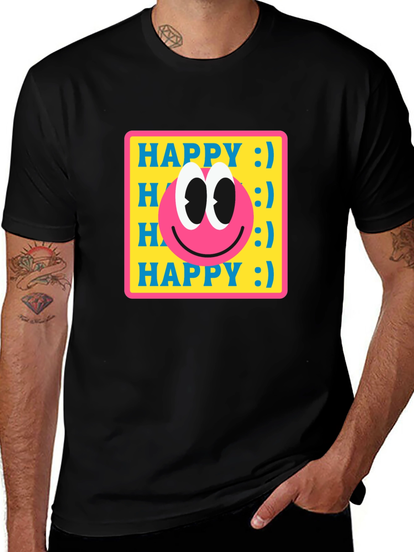 Happy Smiley Face Graphic Tee - Retro Style