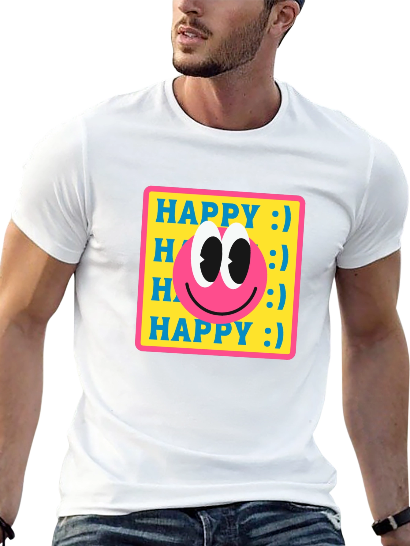 Happy Smiley Face Graphic Tee - Retro Style