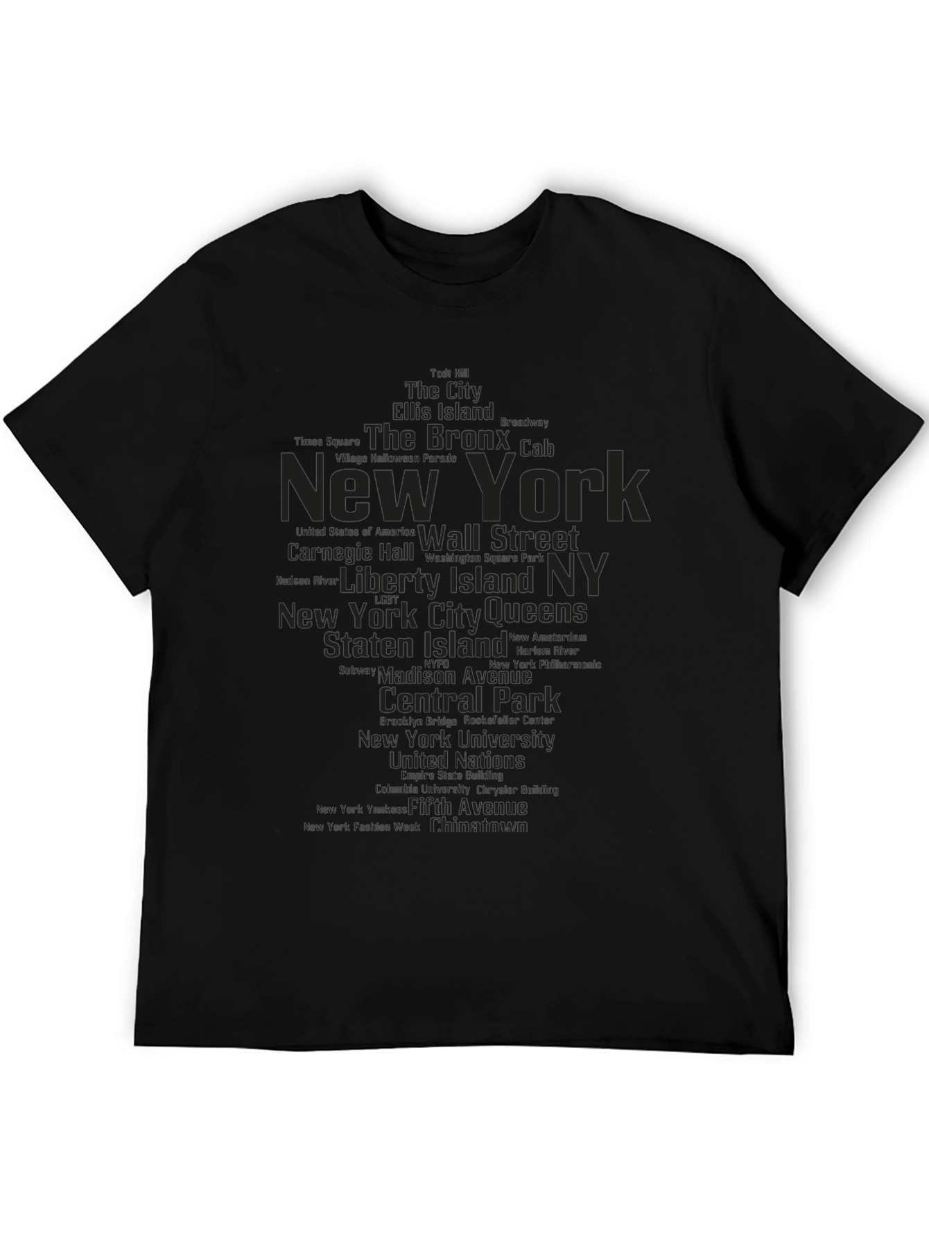 New York Landmarks Graphic Print Black T-Shirt