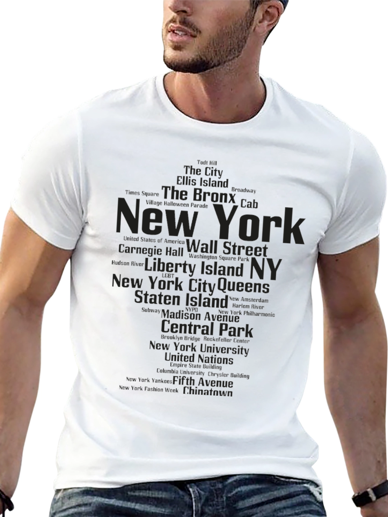 New York Landmarks Graphic Print Black T-Shirt