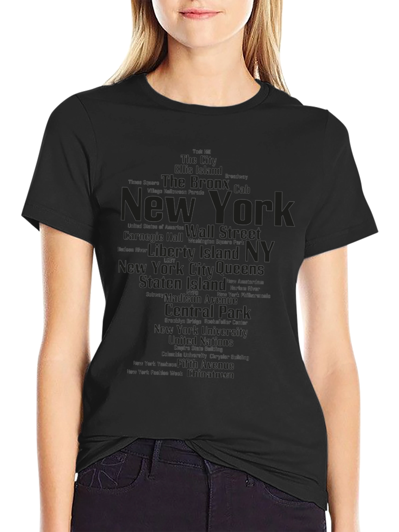 New York Landmarks Graphic Print Black T-Shirt