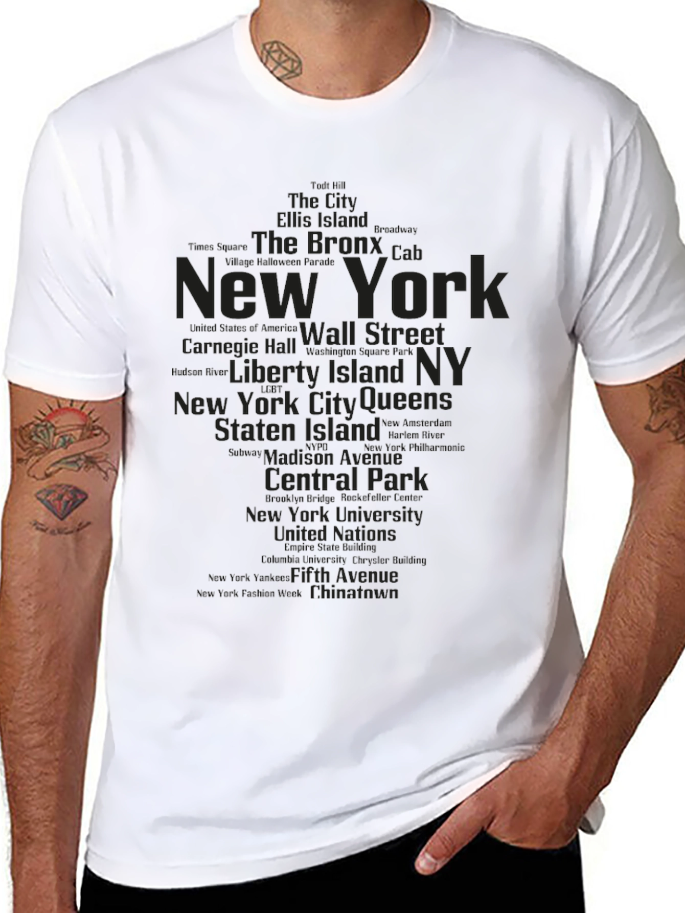 New York Landmarks Graphic Print Black T-Shirt