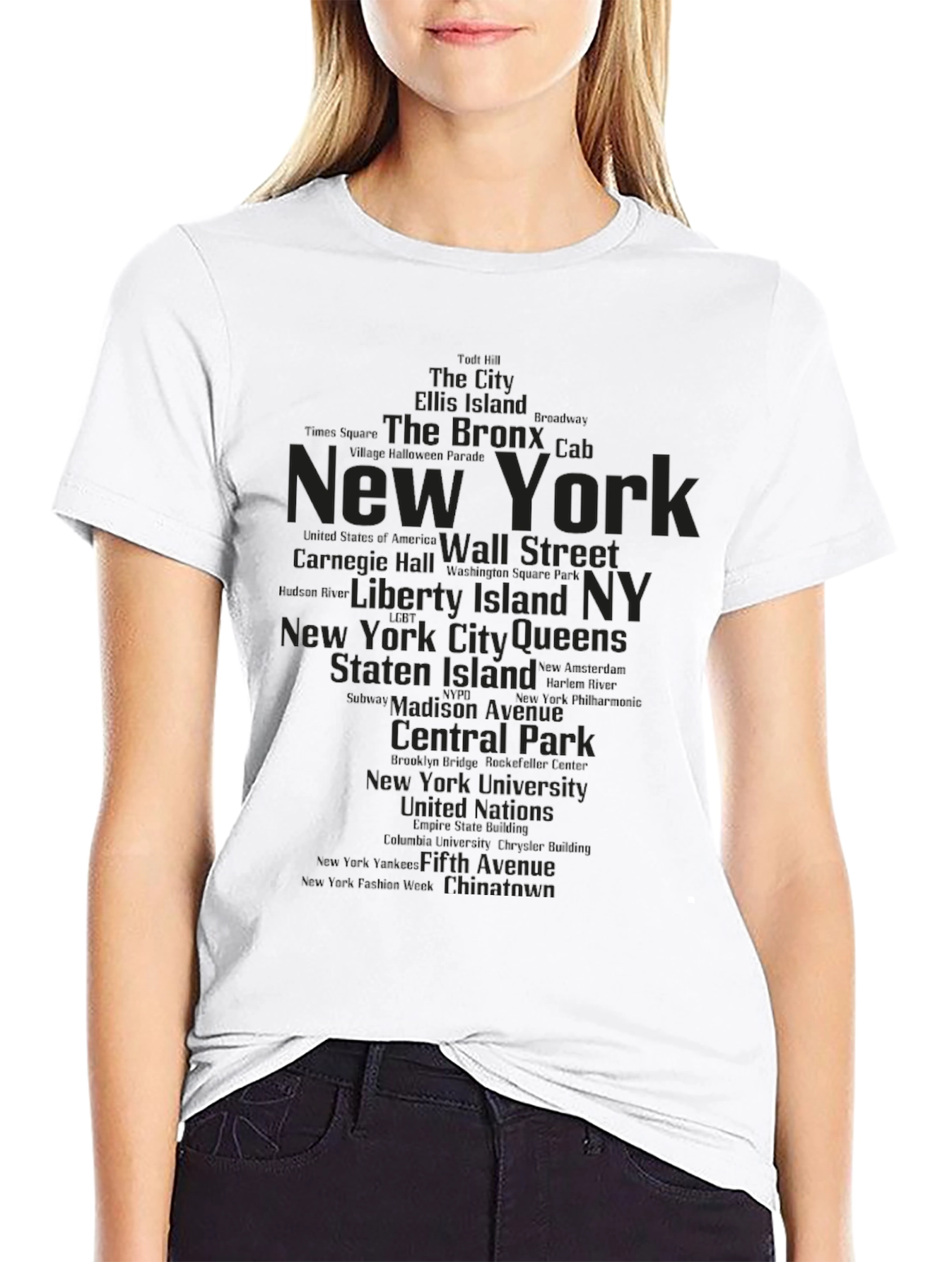 New York Landmarks Graphic Print Black T-Shirt