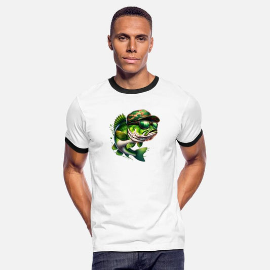 Camo Hat Bass Fish with Green Sunglasses