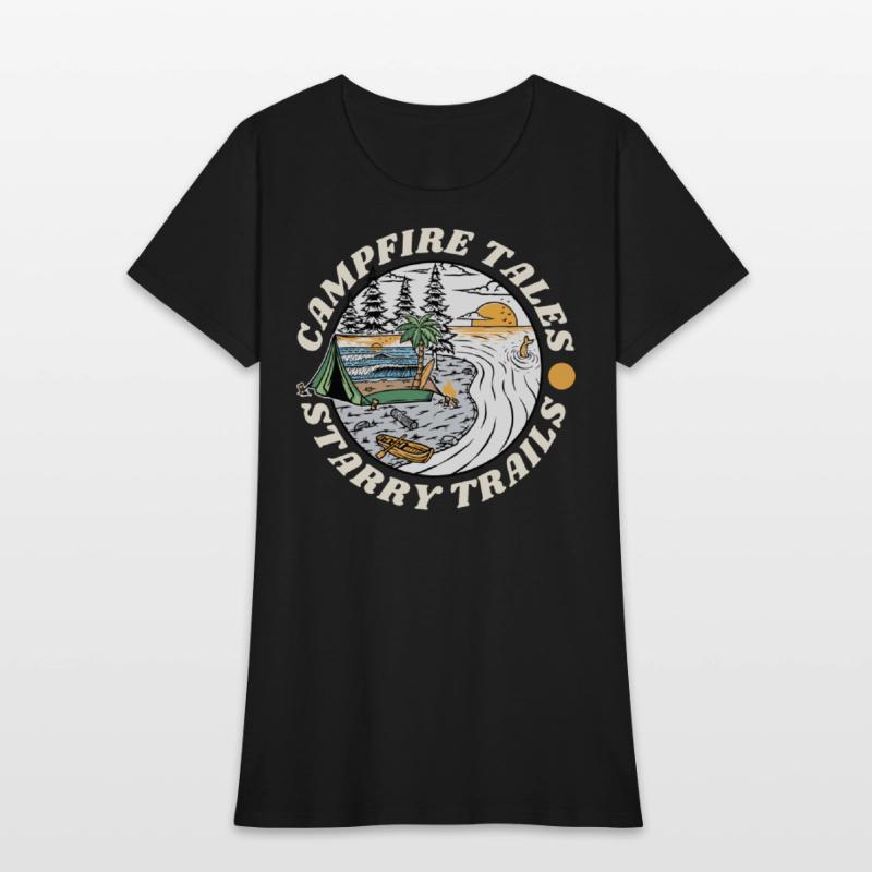 Campfire Tales Starry Trails Retro Camping T-shirt