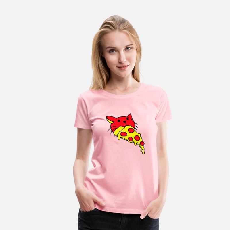 Cat Eats Yummy Salami Pizza Hunger Fast Food Mouth
