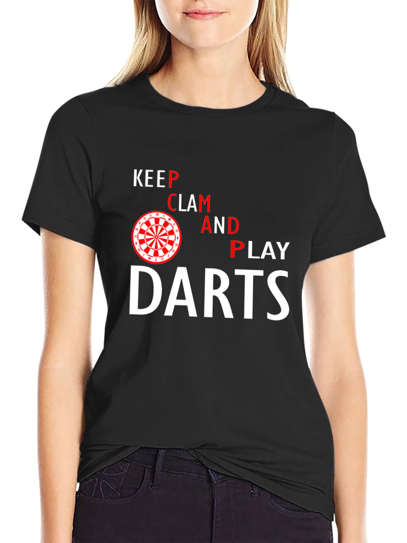 Keep Clam and Play Darts Black T-Shirt