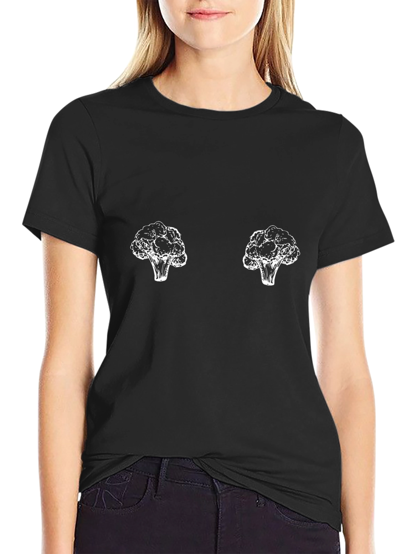 Broccoli Chest Black T-Shirt - Funny Food Tee