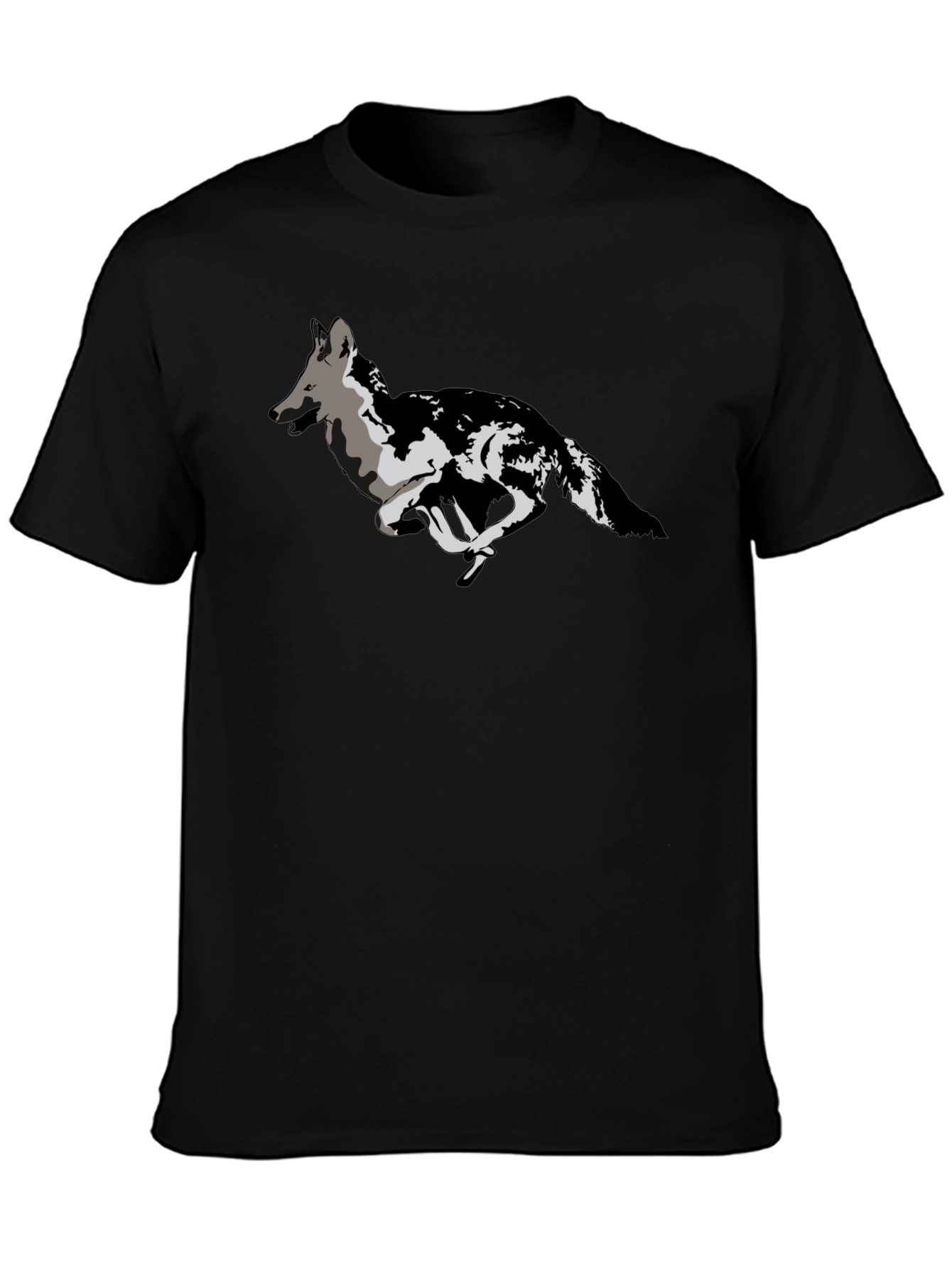 Black T-Shirt with Running Wolf Design