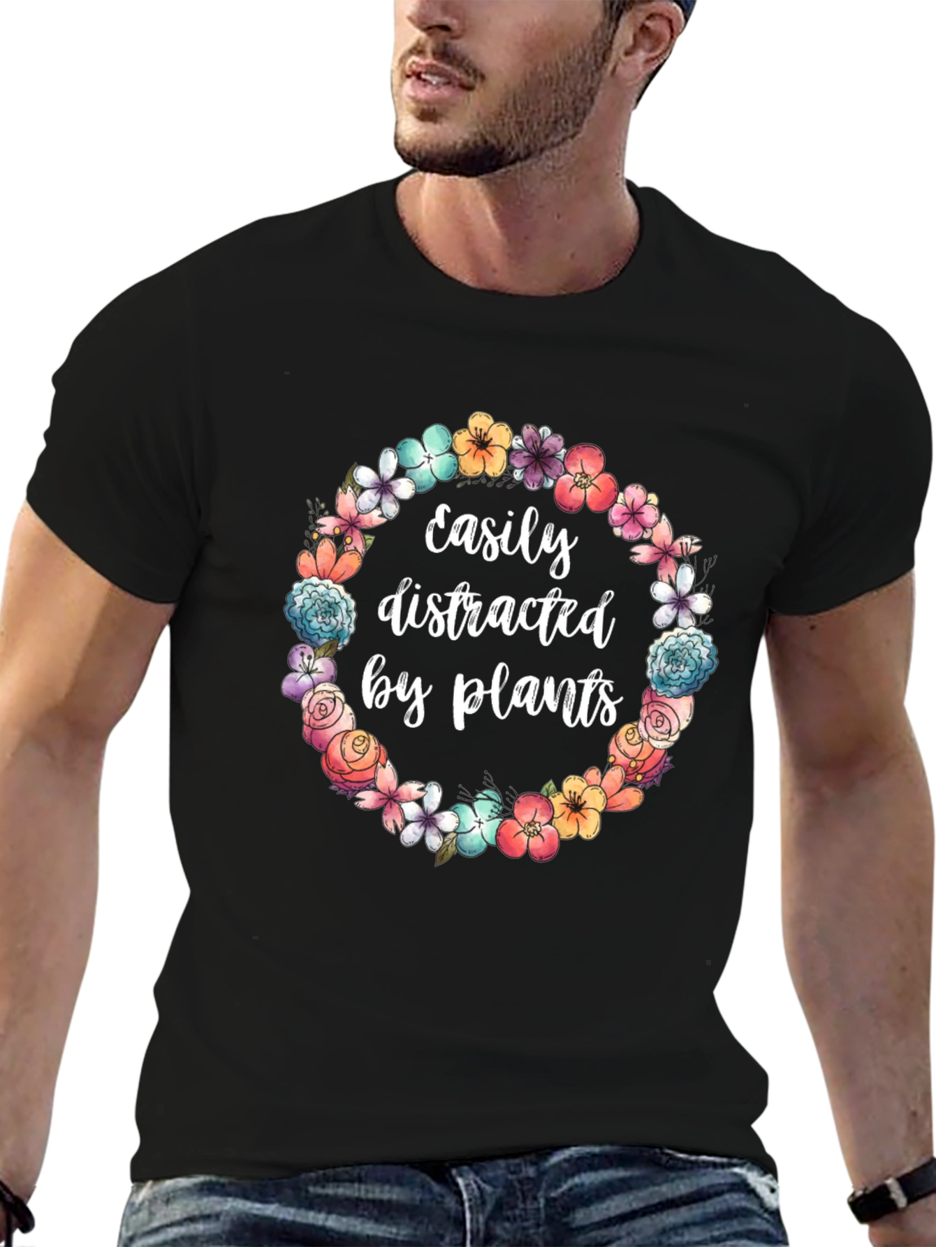 Easily Distracted by Plants Black T-Shirt