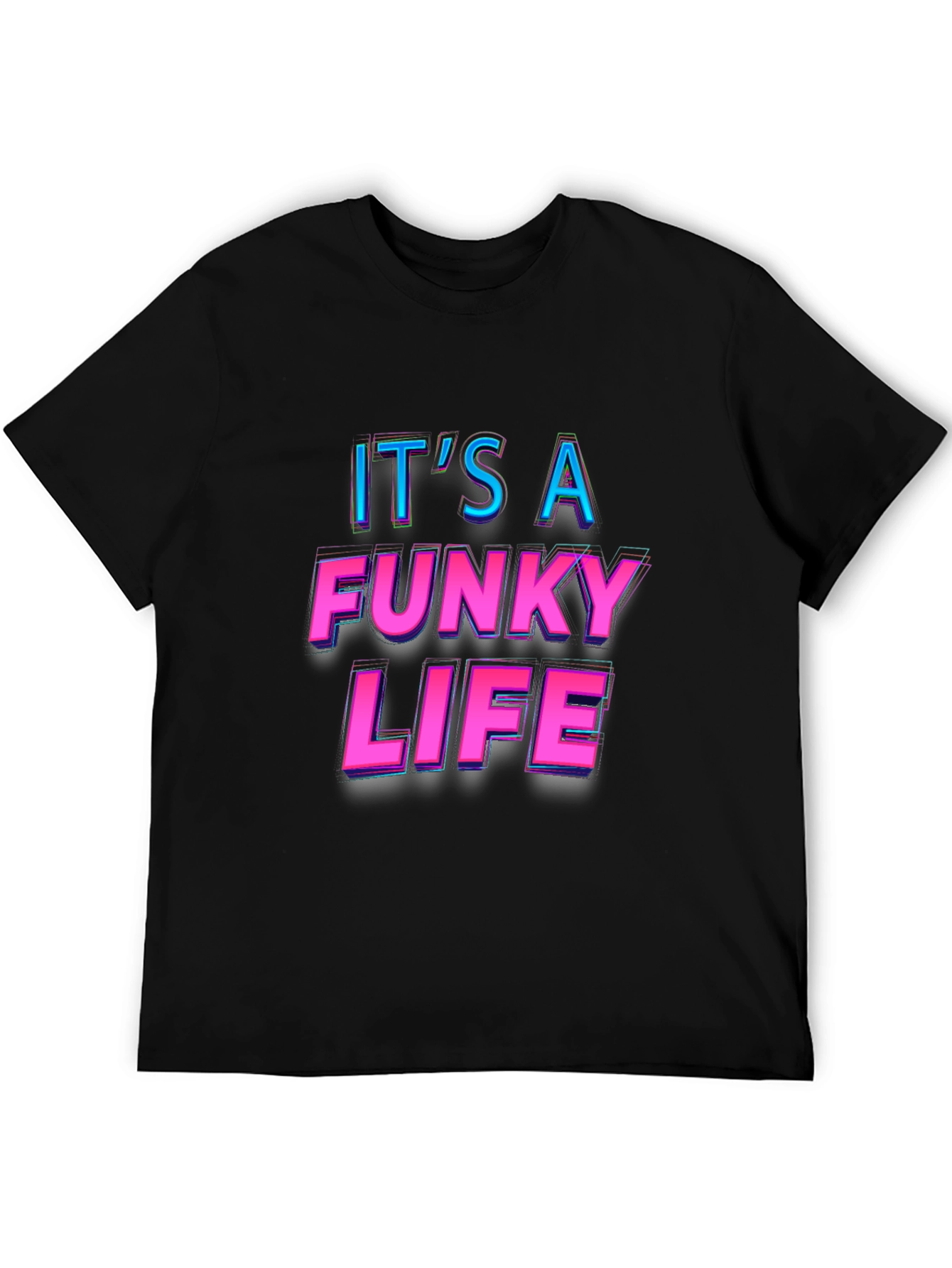 Funky Life Graphic Tee - Black Cotton T-Shirt