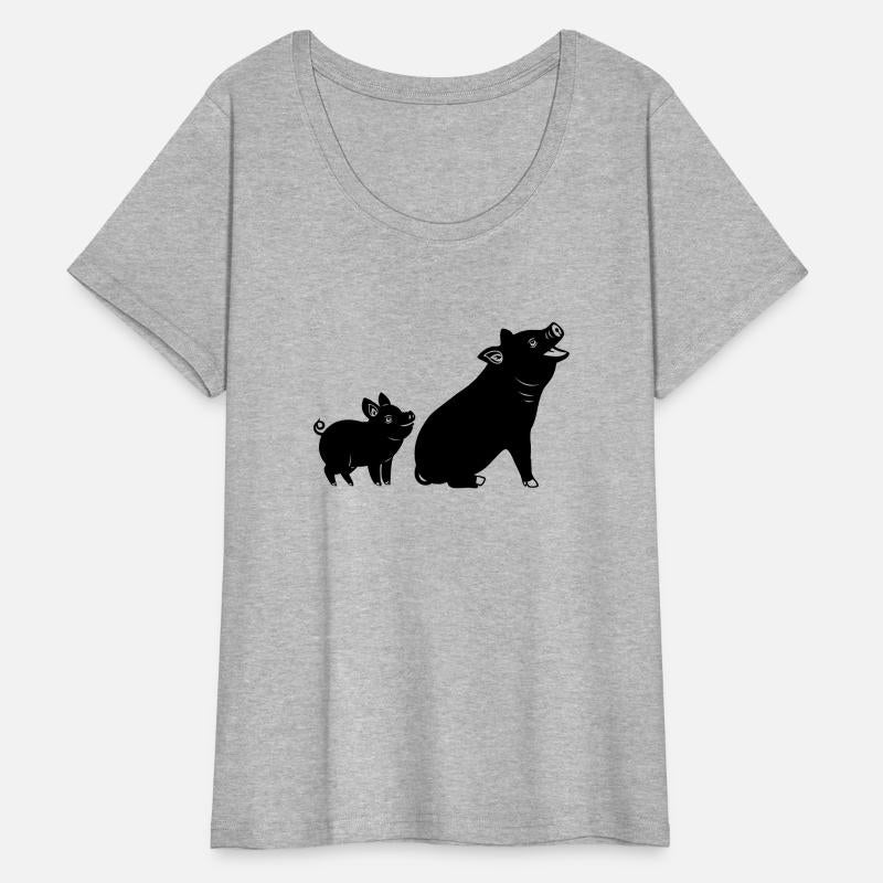 Cheerful pig with piglet logo