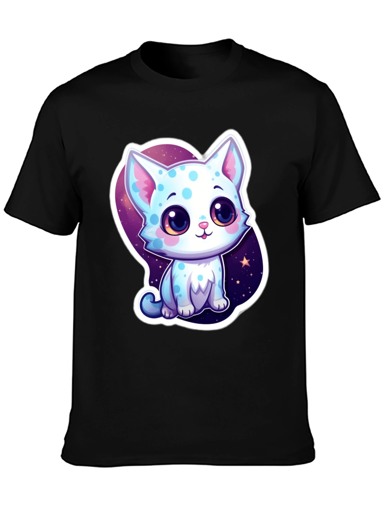 Cute Cartoon Cat Black T-Shirt
