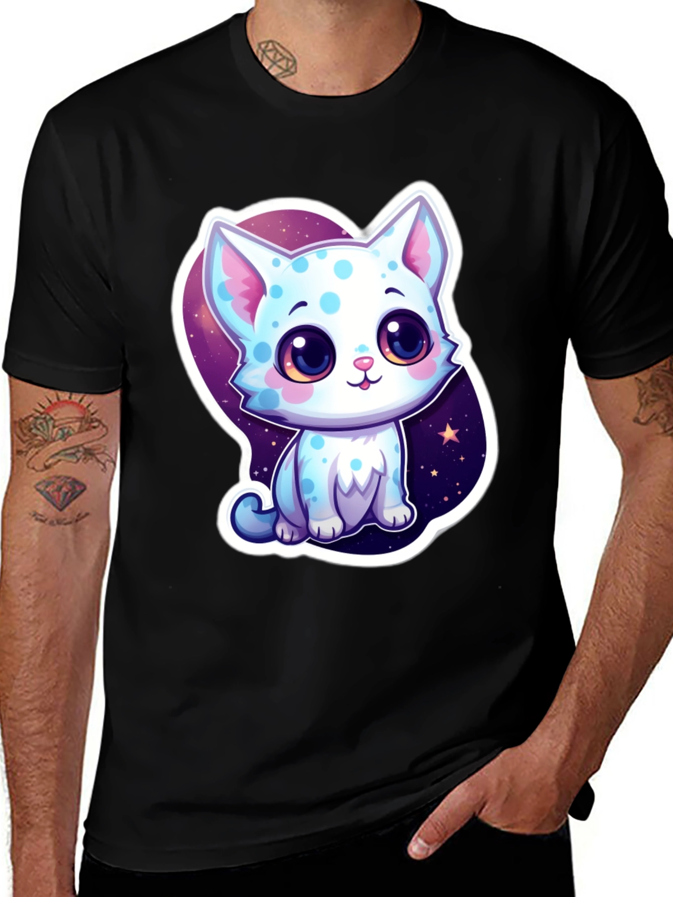 Cute Cartoon Cat Black T-Shirt