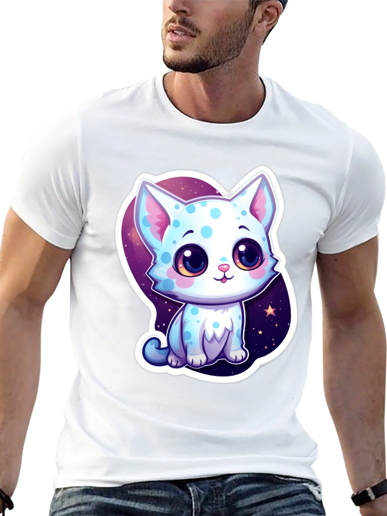 Cute Cartoon Cat Black T-Shirt