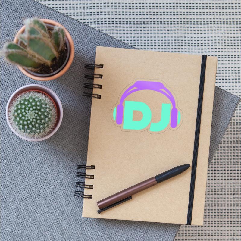 Cool DJ headphones music party text lettering logo
