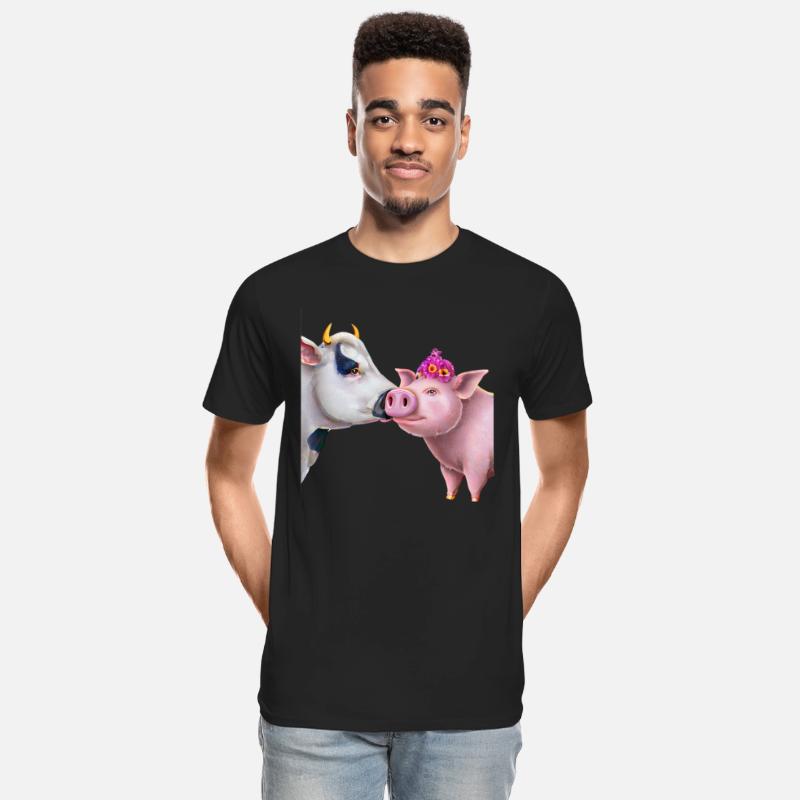 Cow and pig - kiss on the farm