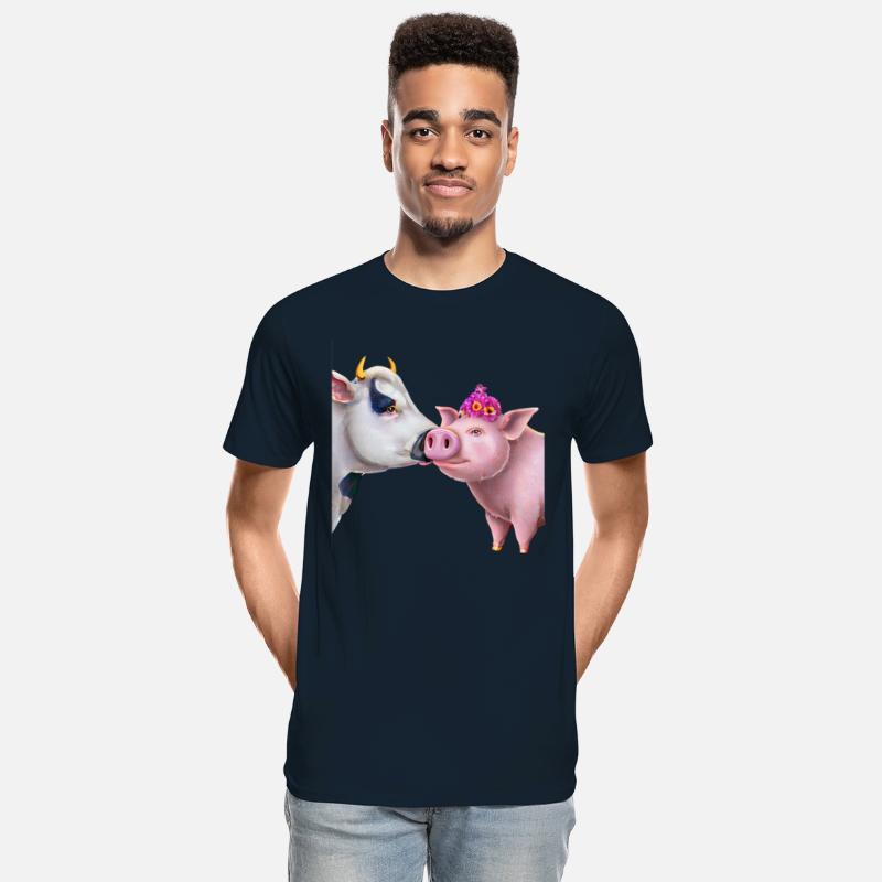 Cow and pig - kiss on the farm