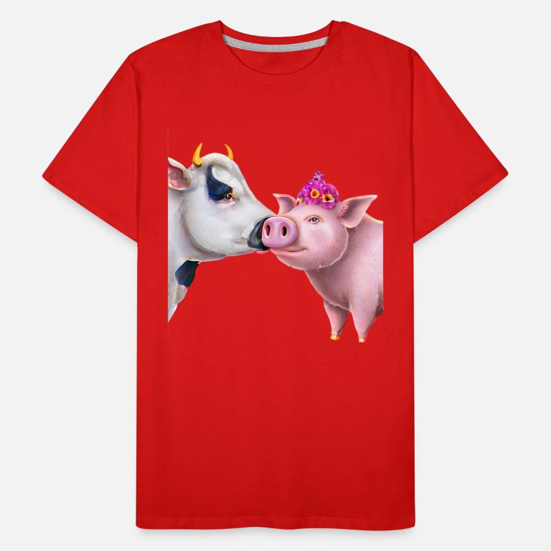 Cow and pig - kiss on the farm