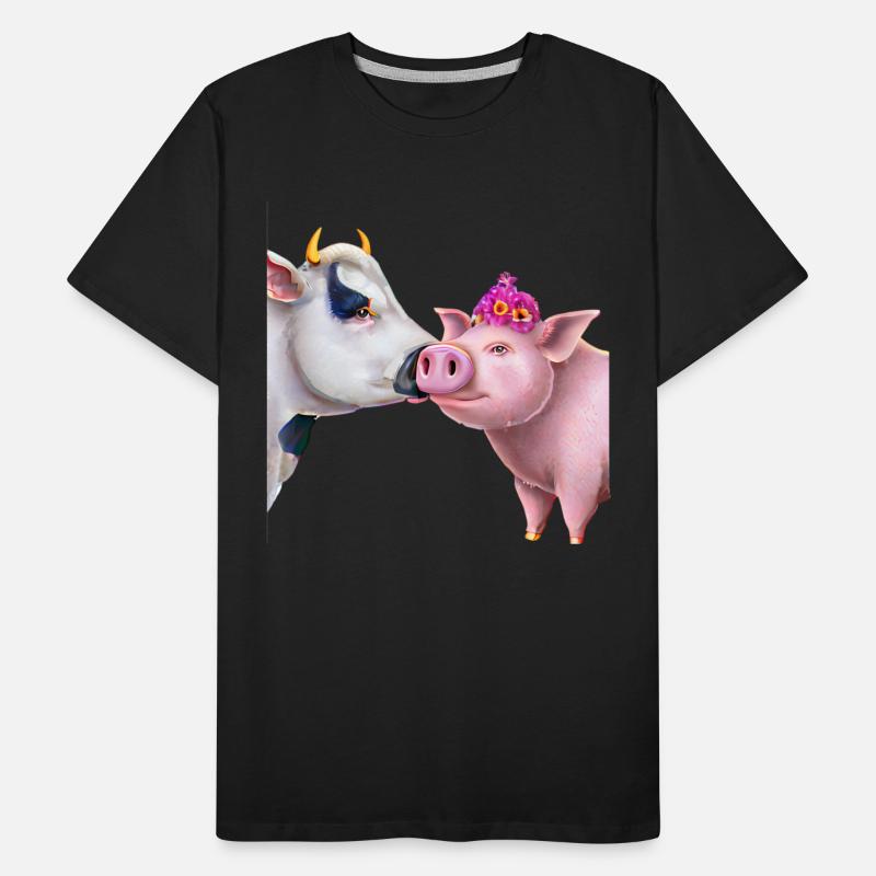 Cow and pig - kiss on the farm