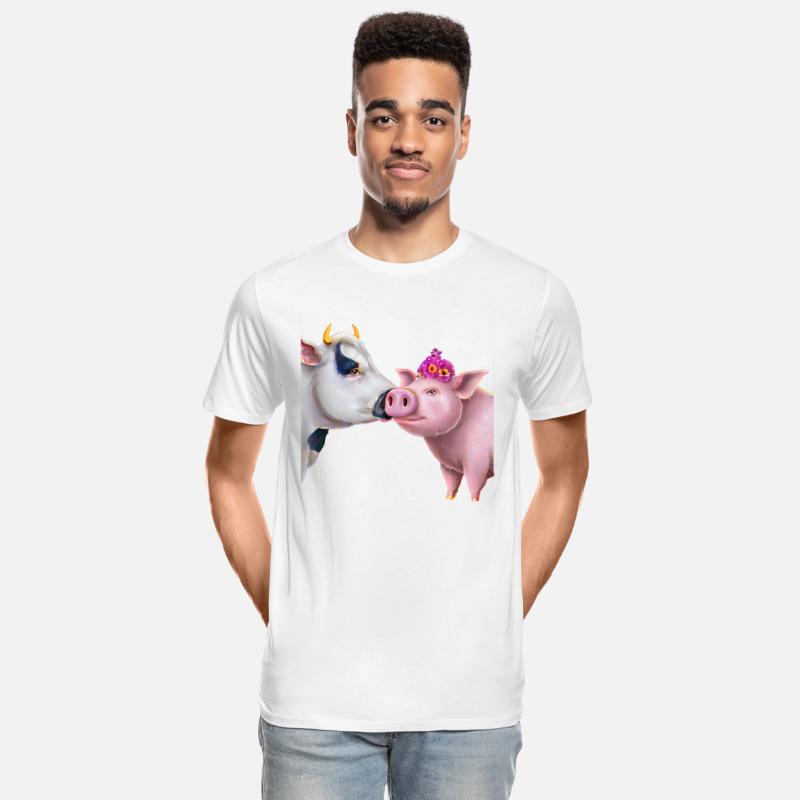 Cow and pig - kiss on the farm