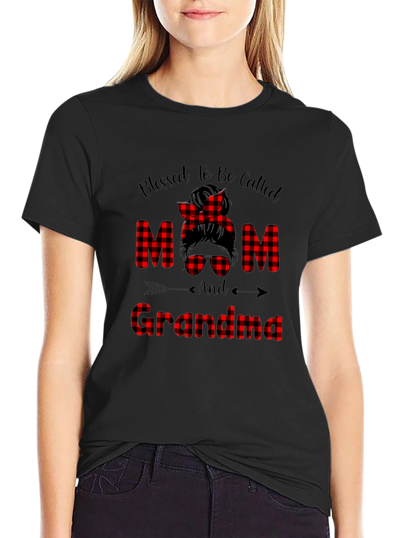Blessed Mom & Grandma Buffalo Plaid Graphic T-Shirt