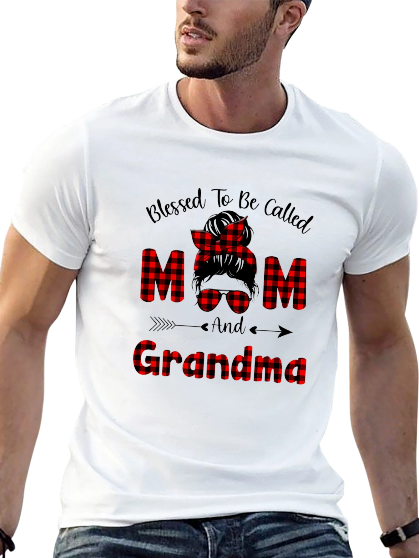 Blessed Mom & Grandma Buffalo Plaid Graphic T-Shirt