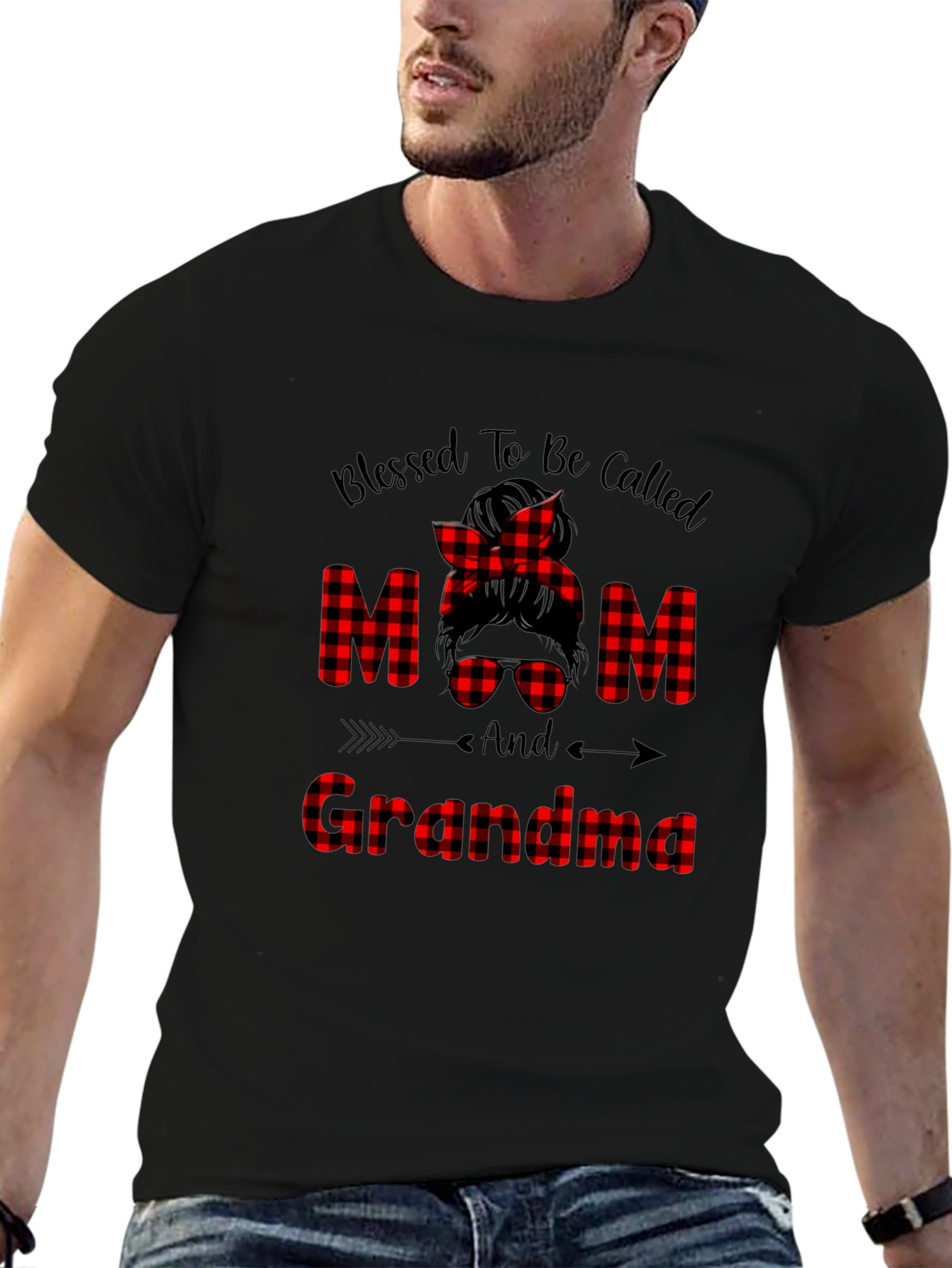 Blessed Mom & Grandma Buffalo Plaid Graphic T-Shirt