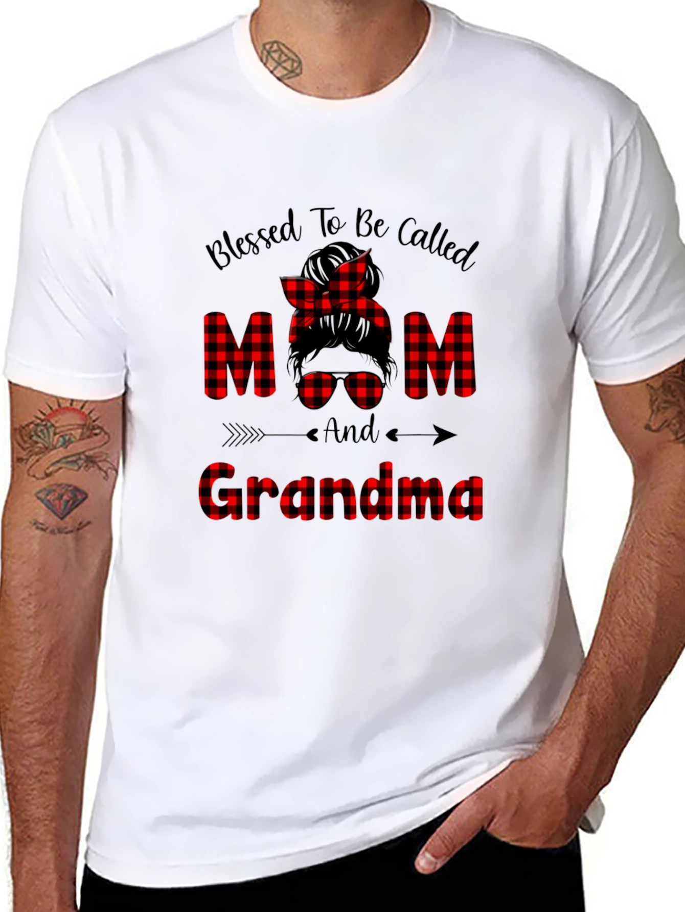 Blessed Mom & Grandma Buffalo Plaid Graphic T-Shirt