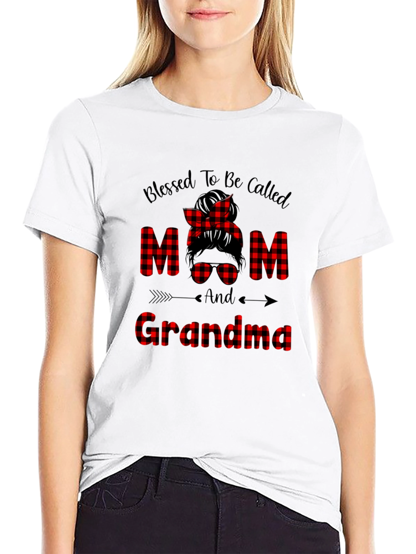 Blessed Mom & Grandma Buffalo Plaid Graphic T-Shirt