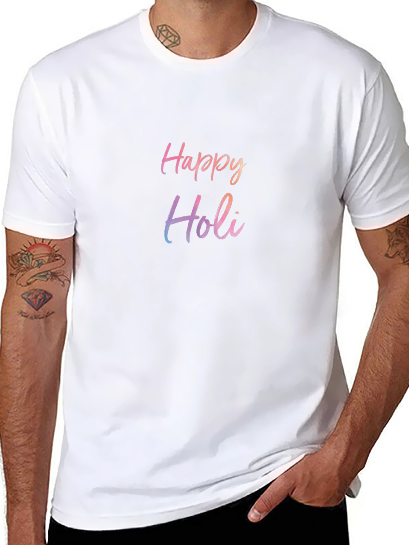 Happy Holi Graphic T-Shirt - Black Crew Neck Tee