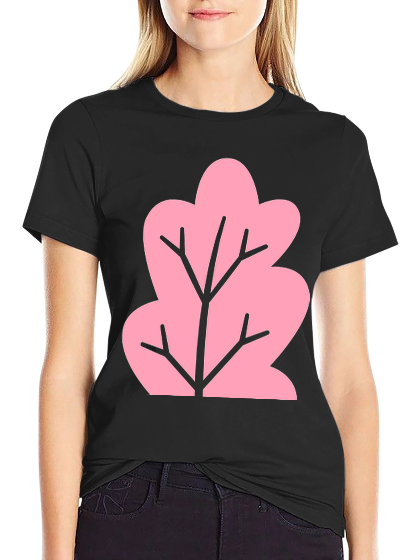 Pink Tree Graphic Black T-Shirt