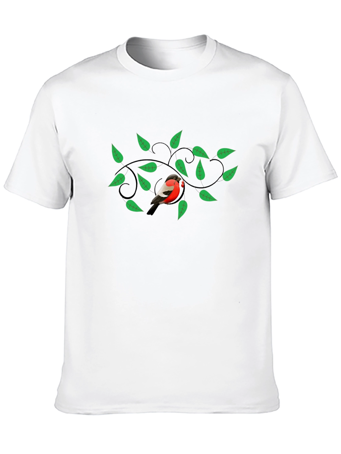 Bird & Green Leaves Graphic Print Black T-Shirt