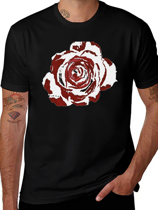 Burgundy Rose Graphic Print Black T-Shirt