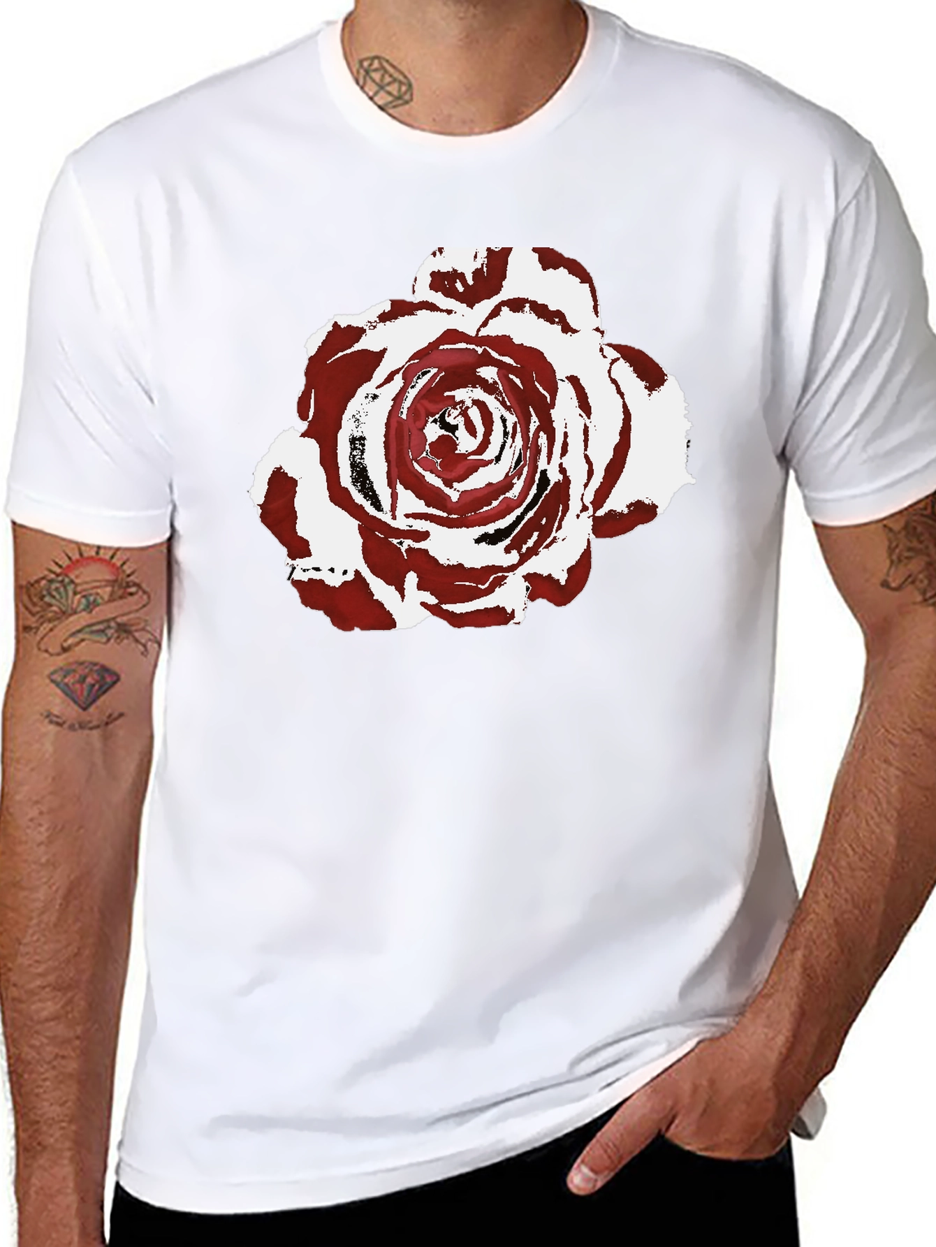 Burgundy Rose Graphic Print Black T-Shirt
