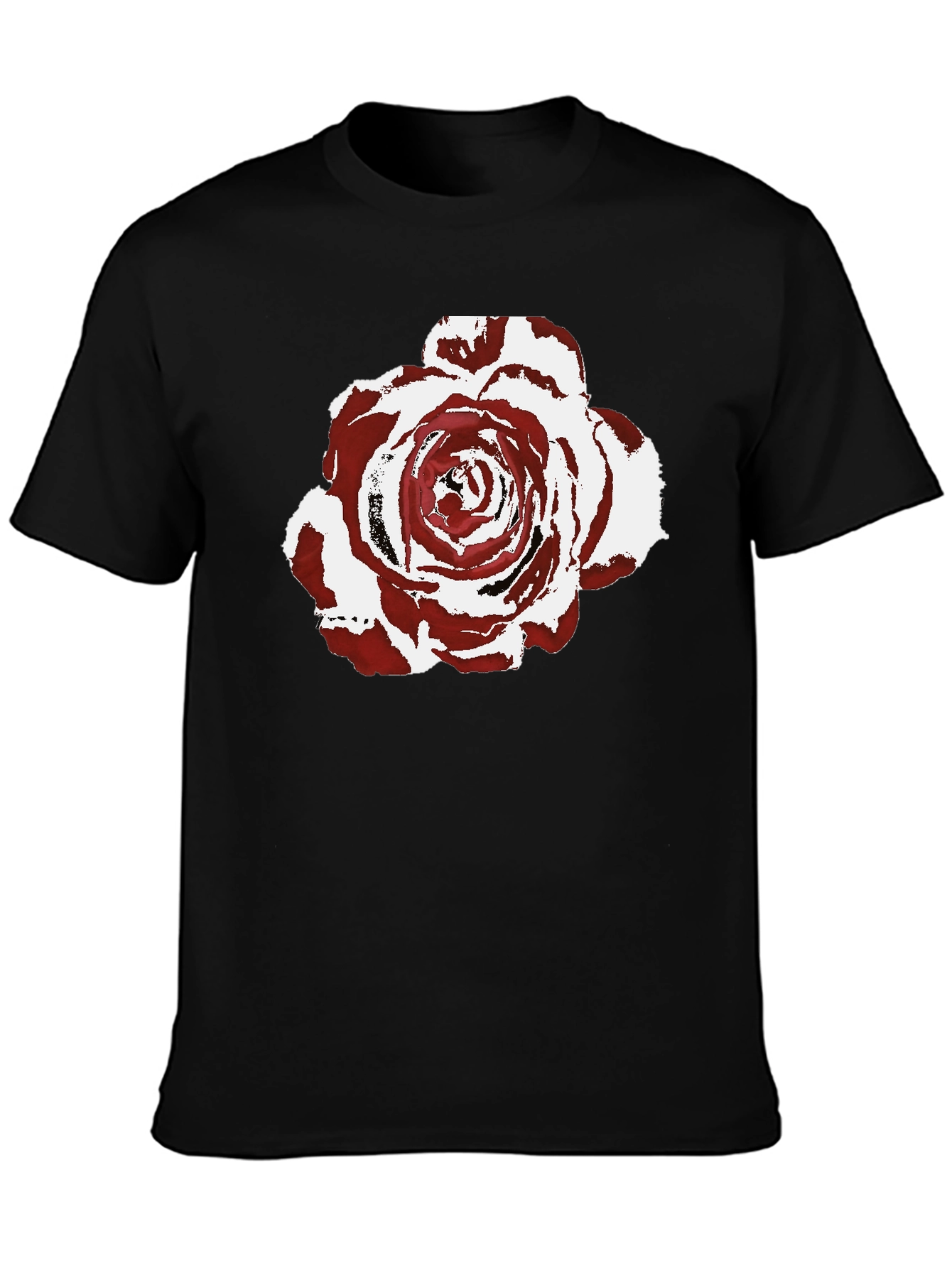Burgundy Rose Graphic Print Black T-Shirt